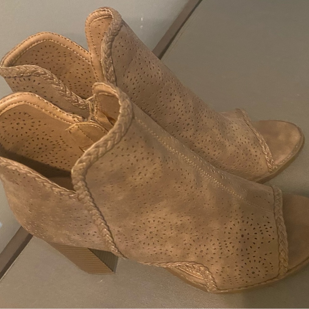 Blair Tan Heeled Peep-Toe Boots